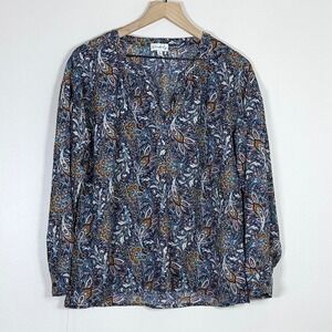 Wonderly Womens Paisley Blouse Size S Blue Relaxed Long Sleeve V Neck Peasant